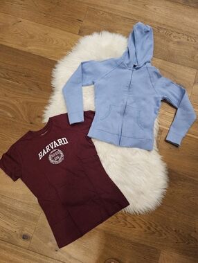 Vintage Harvard Kids Maroon Graphic Tee & Light Blue Hoodie Set